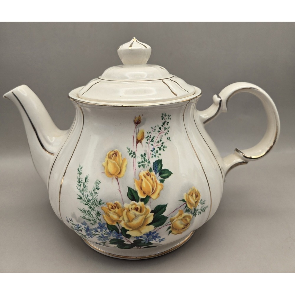 Vintage‎ Tea Pot James Sadler Eng. Hand Painted Yellow Roses Porcelain